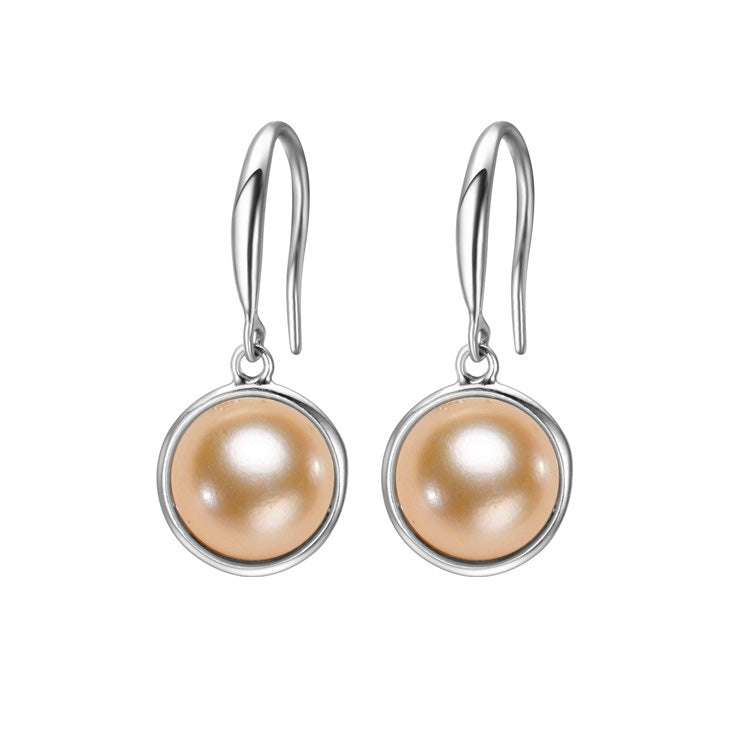 Sterling Silver Peach Freshwater Pearl Circular Drop Earrings