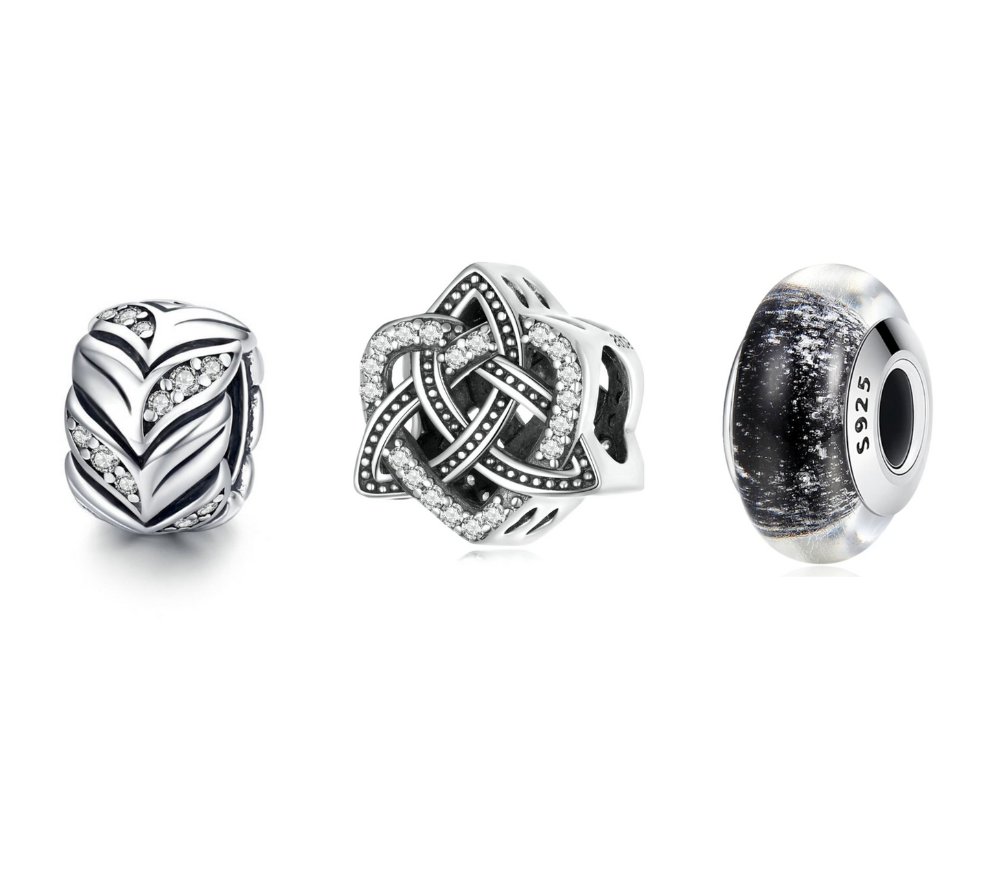 Cubic Zirconia & Sterling Silver Celtic Charm-Set of Three