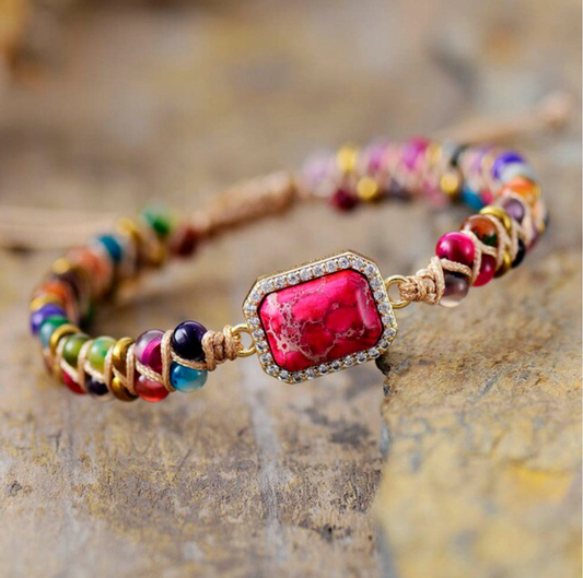 Red Howlite & Cz Gemstone Beaded Bracelet