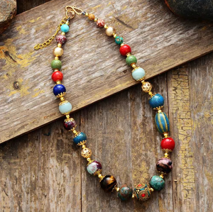 Natural Gemstone & Clay Beaded Necklace