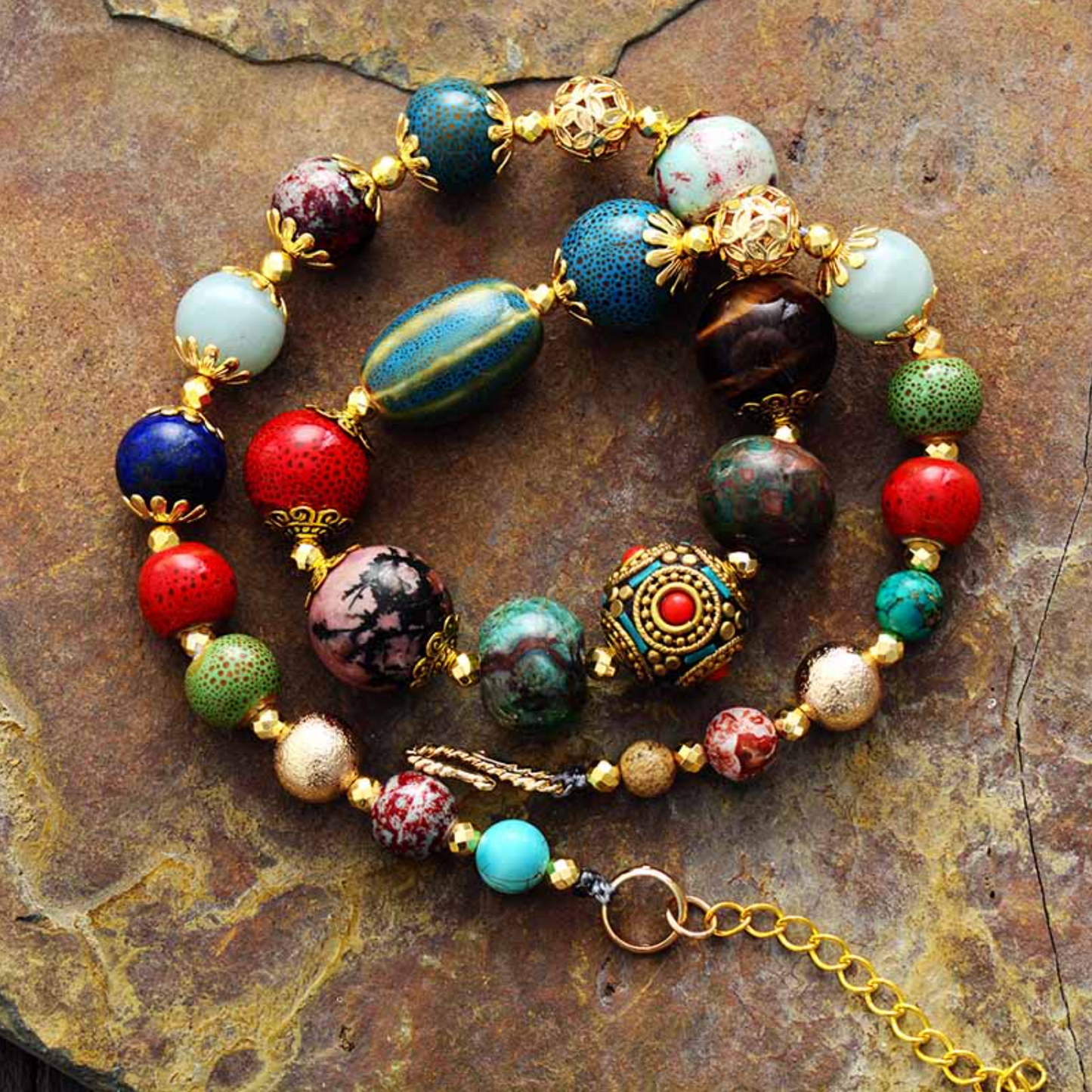 Natural Gemstone & Clay Beaded Necklace