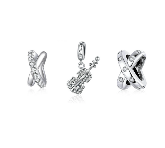 Cubic Zirconia & Sterling Silver Spacer Charm -Set of Three