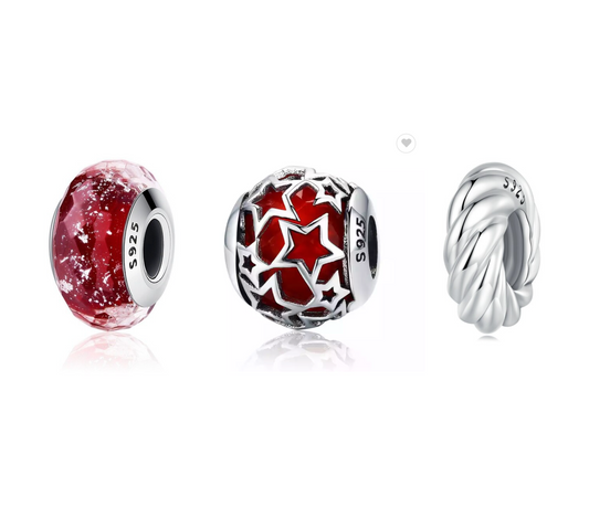 Cubic Zirconia & Sterling Silver Rondelle Charm - Set of Three