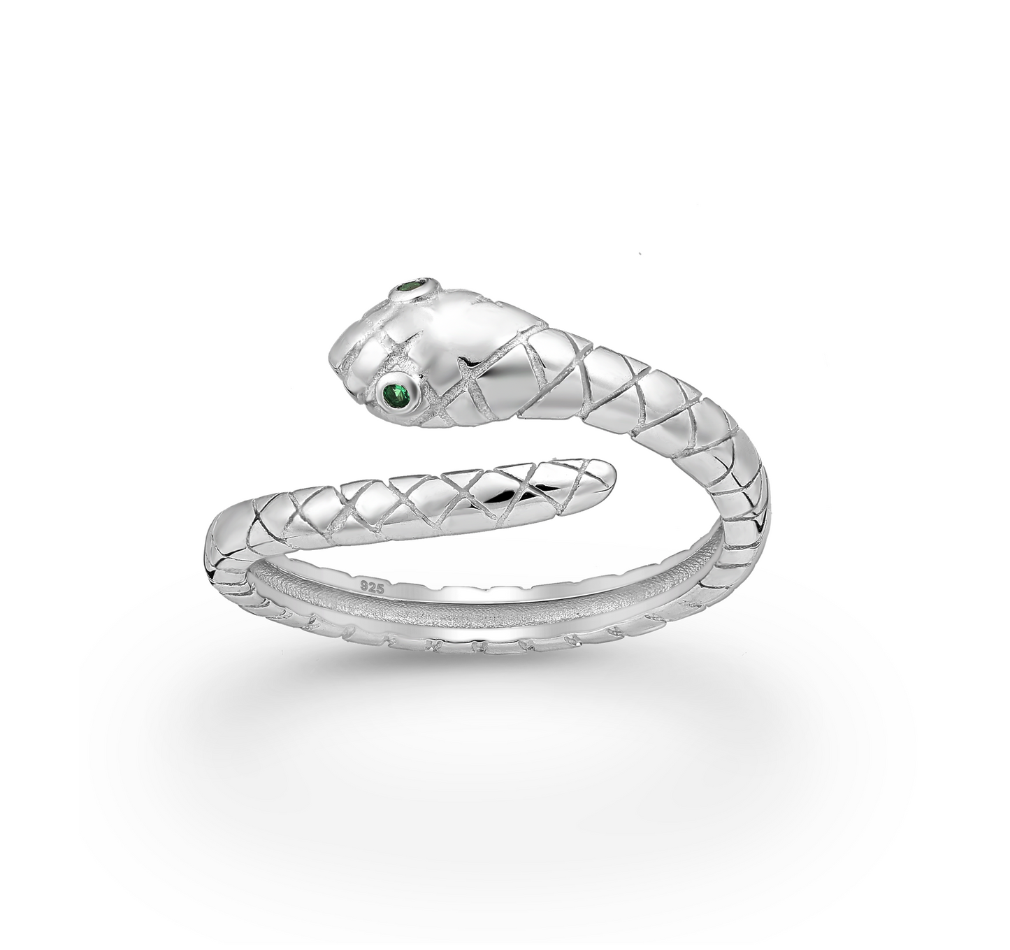 Sterling Silver Snake & Green CZ Eyes Bypass Ring