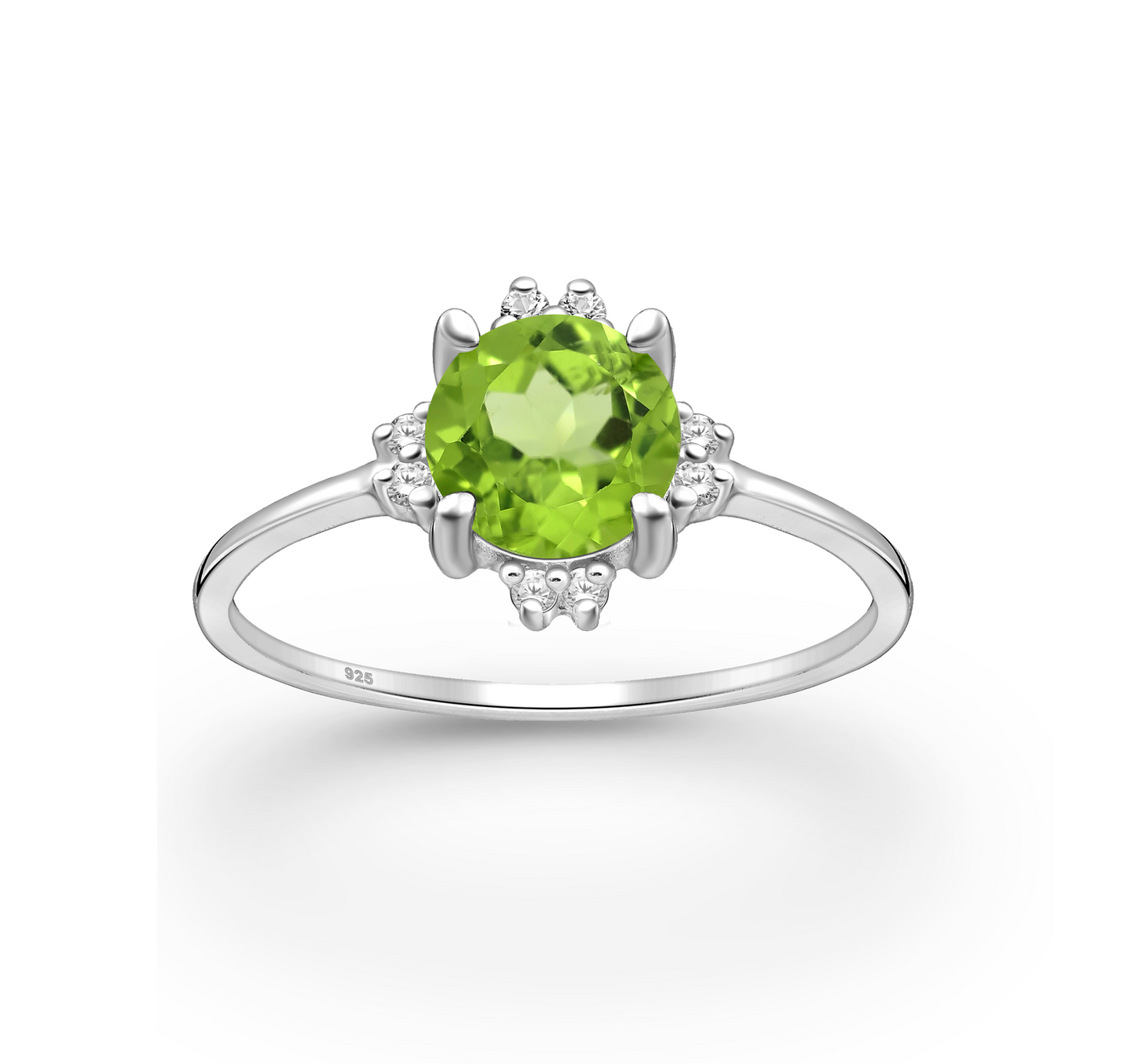 Sterling Silver Light Green CZ Prong Set & Pave Ring