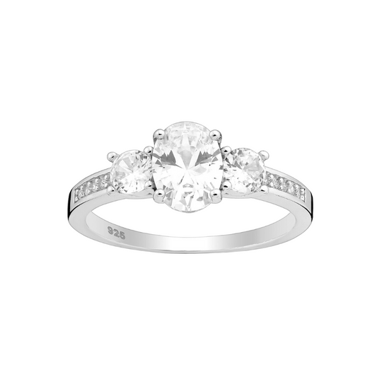 Sterling Silver Clear CZ Oval & Circular Ring