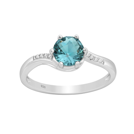 Sterling Silver & Turquoise CZ Curved Ring