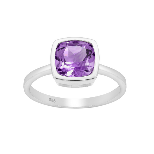 Sterling Silver & Purple CZ Square Ring