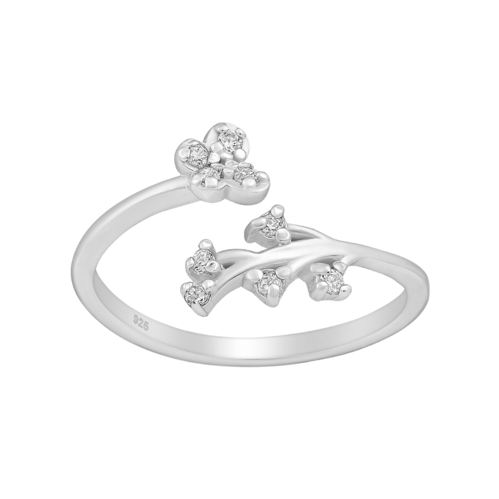 Sterling Silver & CZ Butterfly and Branch Bypass Ring