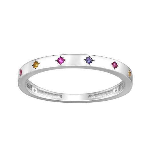 Sterling Silver & Multi Colored CZ Twinkle Star Ring