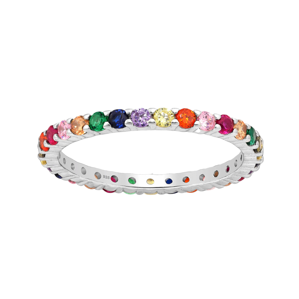 Sterling Silver & Rainbow CZ Eternity Ring