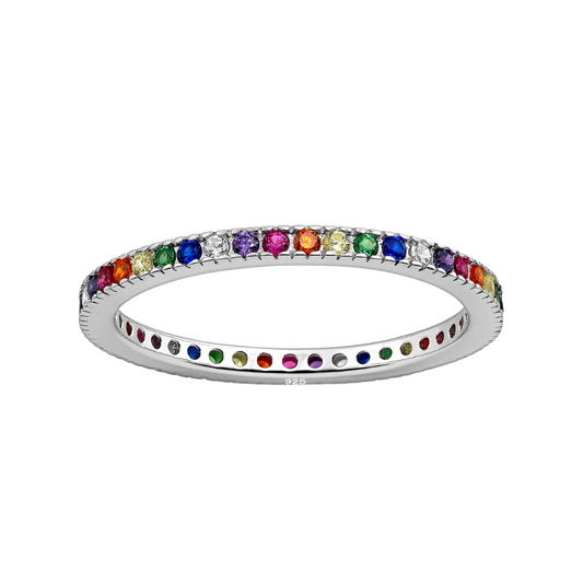 Sterling Silver & Rainbow CZ Pave Ring