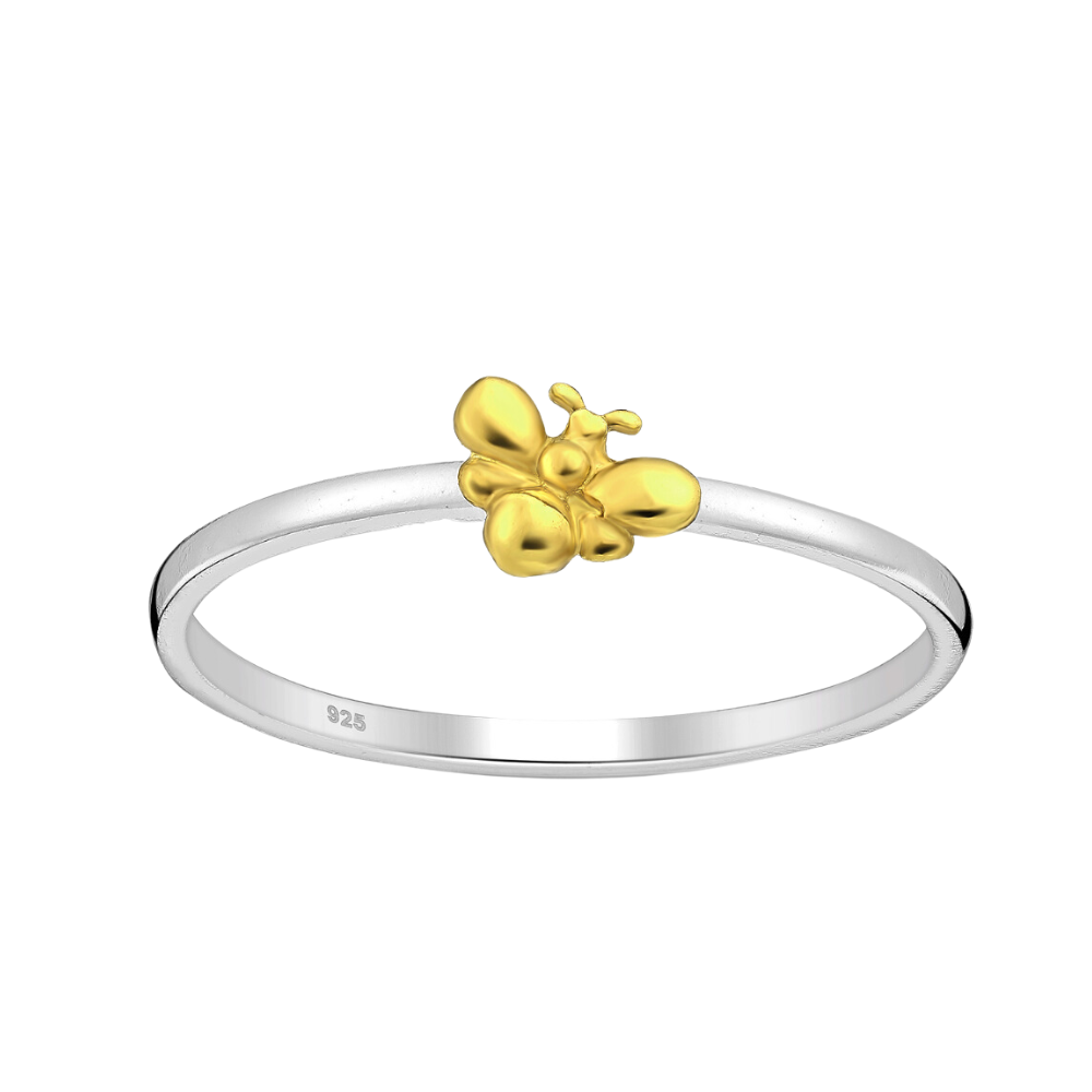 Sterling Silver & 18K Gold Plated Dainty Bee Ring