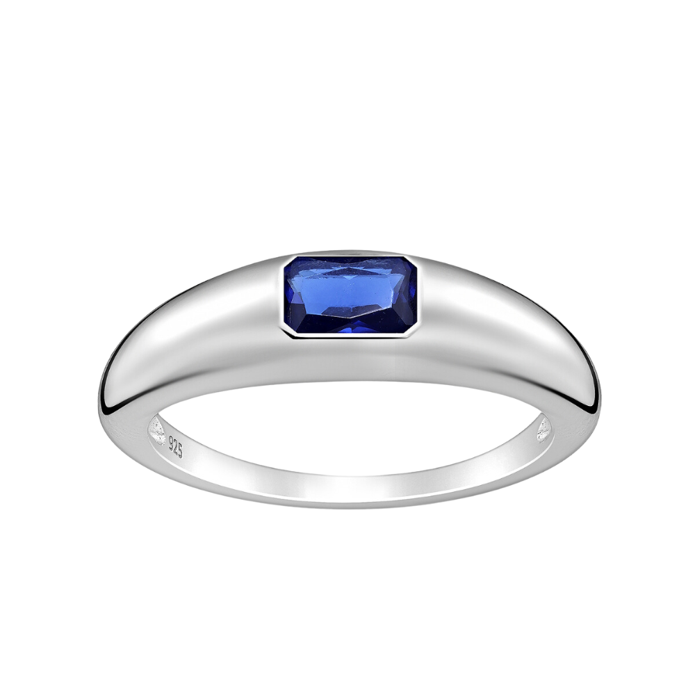 Sterling Silver & Sapphire Blue CZ Signet Ring