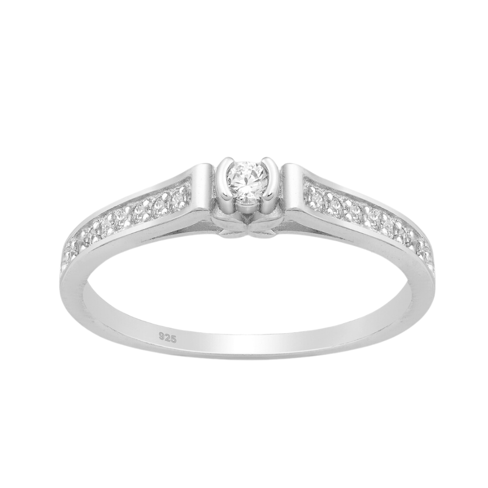 Sterling Silver & Clear CZ Pave and Circular Ring