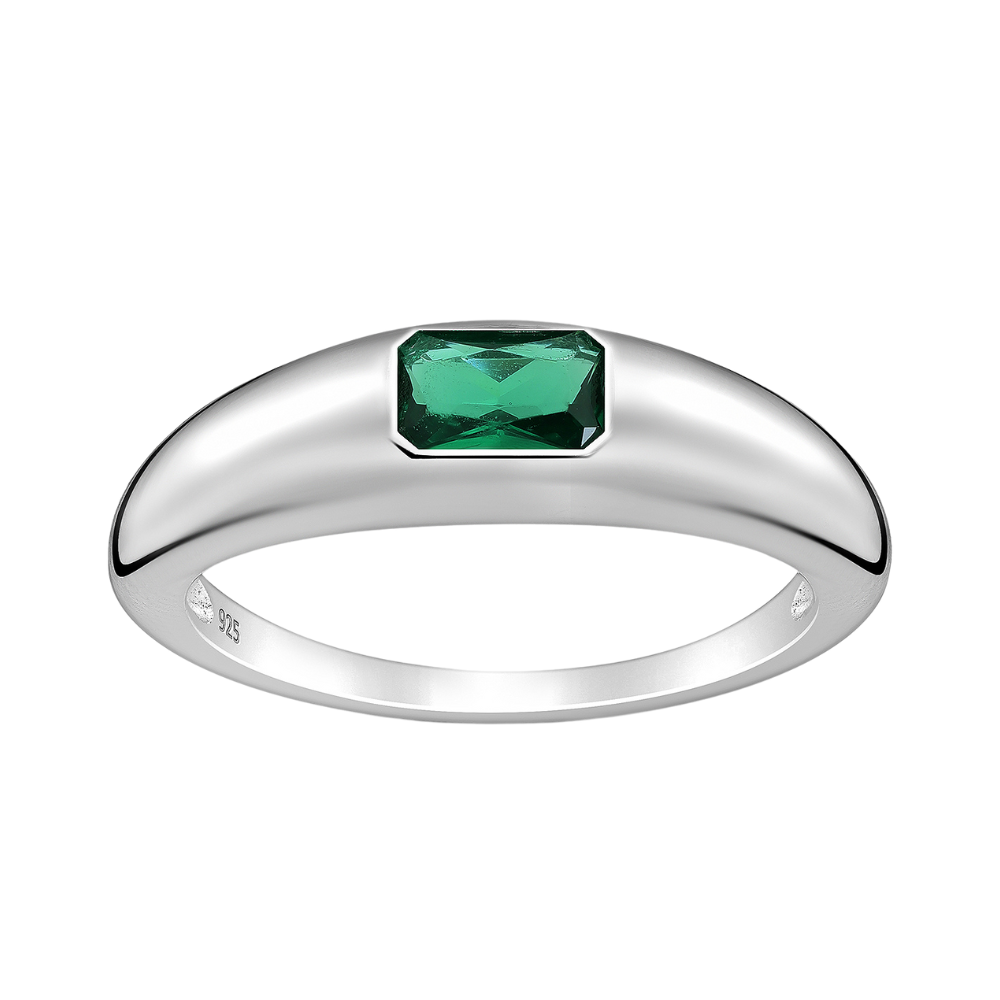 Sterling Silver & Emerald Green CZ Signet Ring