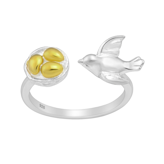 Sterling Silver & 18K Gold Bird and Nest Ring