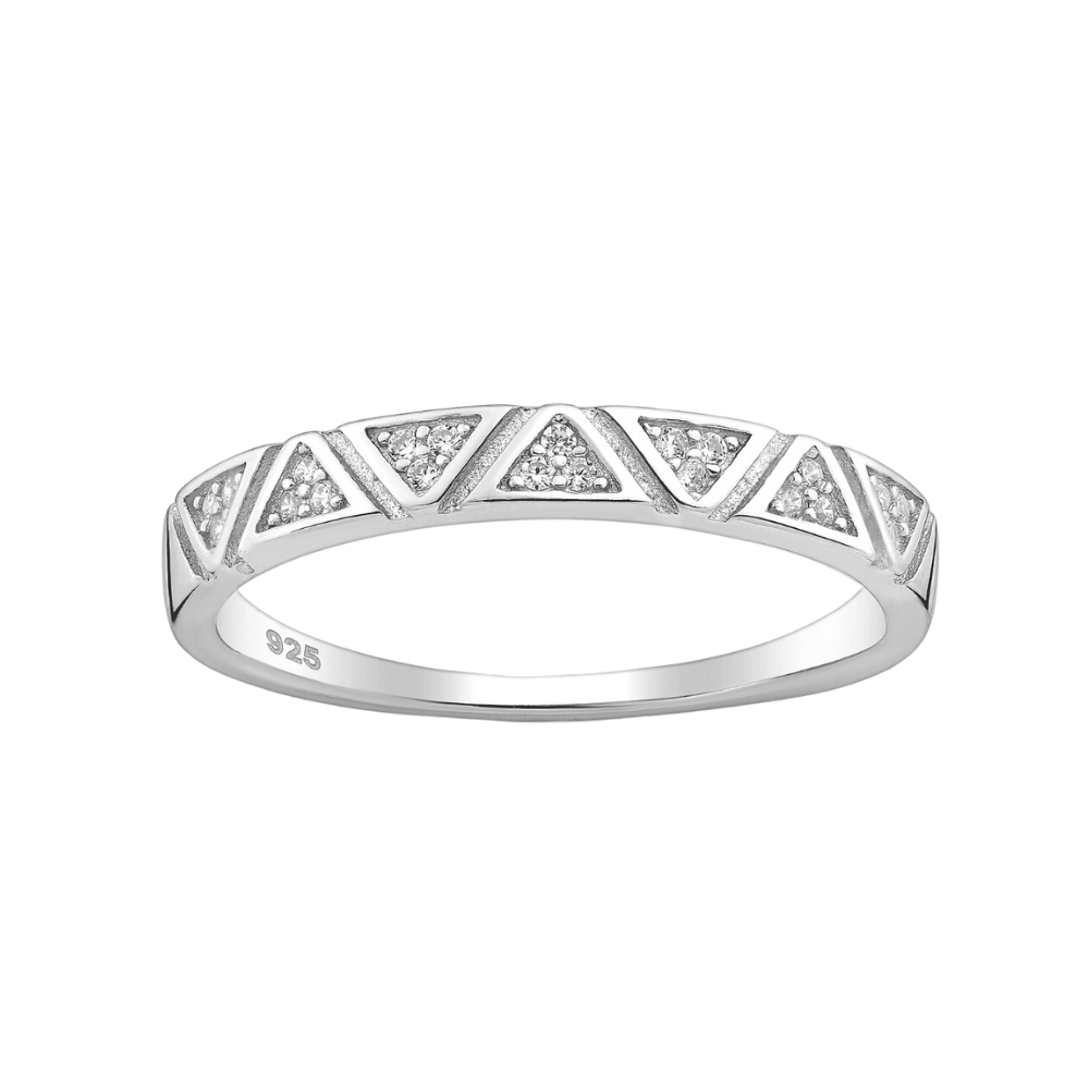 Sterling Silver & CZ Pave Triangular Band Ring