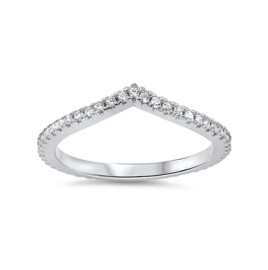 Sterling Silver & Clear CZ Pave Chevron Ring