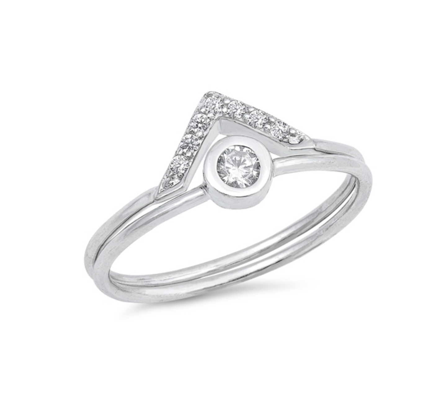 Sterling Silver & Clear CZ Geometric Set of 2 Stackable Rings