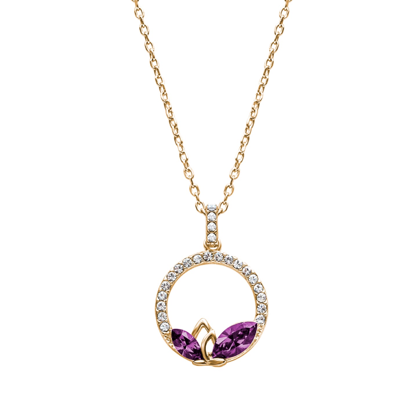 Dual Marquis Crystal Circular Pave Pendant Necklace