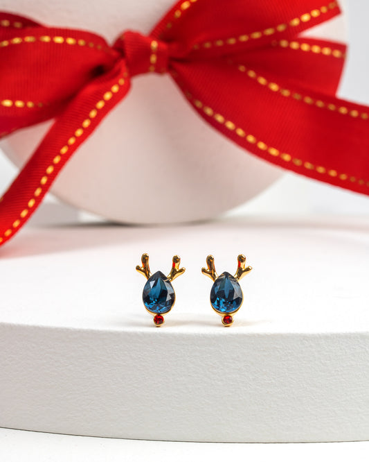 Goldtone Crystal Deer Stud Earrings