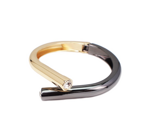 Goldtone & Black Bypass Bangle Crystal Bracelet