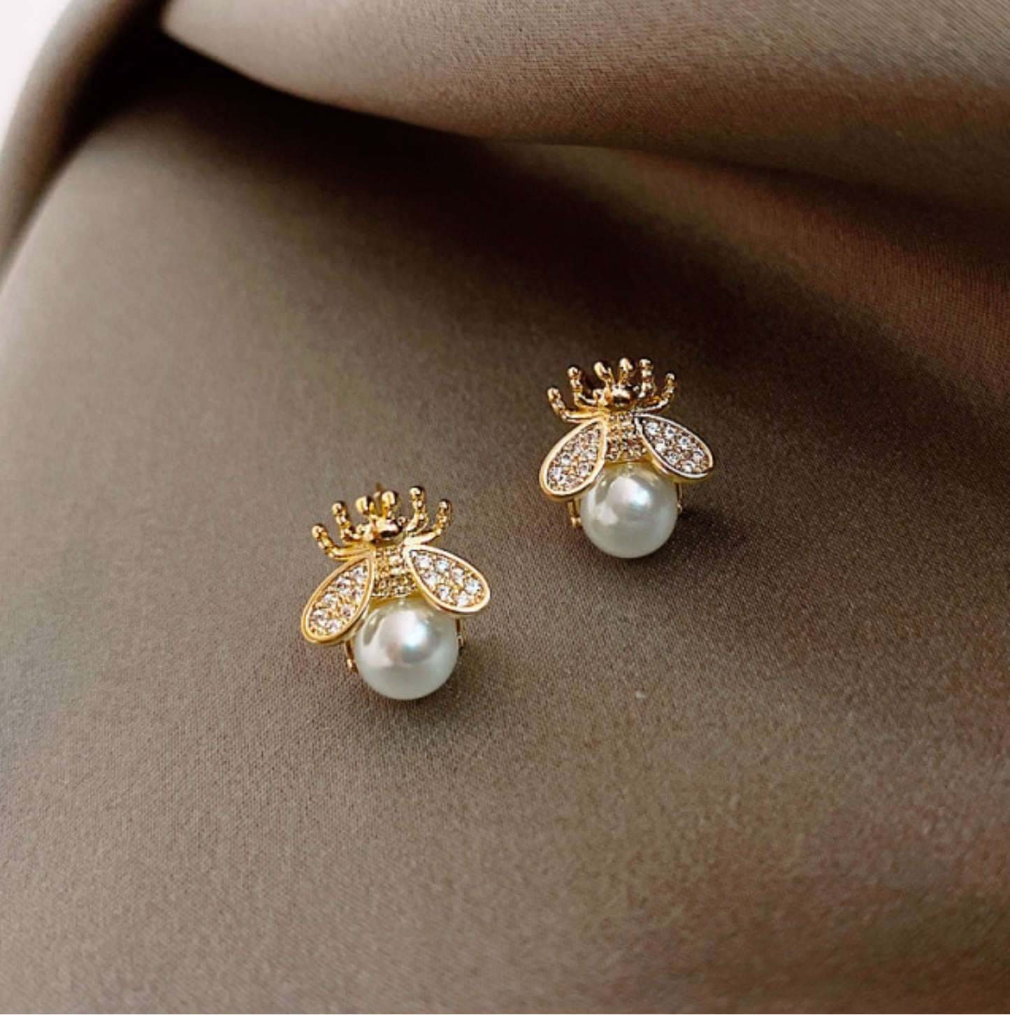 Imitation Pearl Bee Stud Earrings - In Gift Box