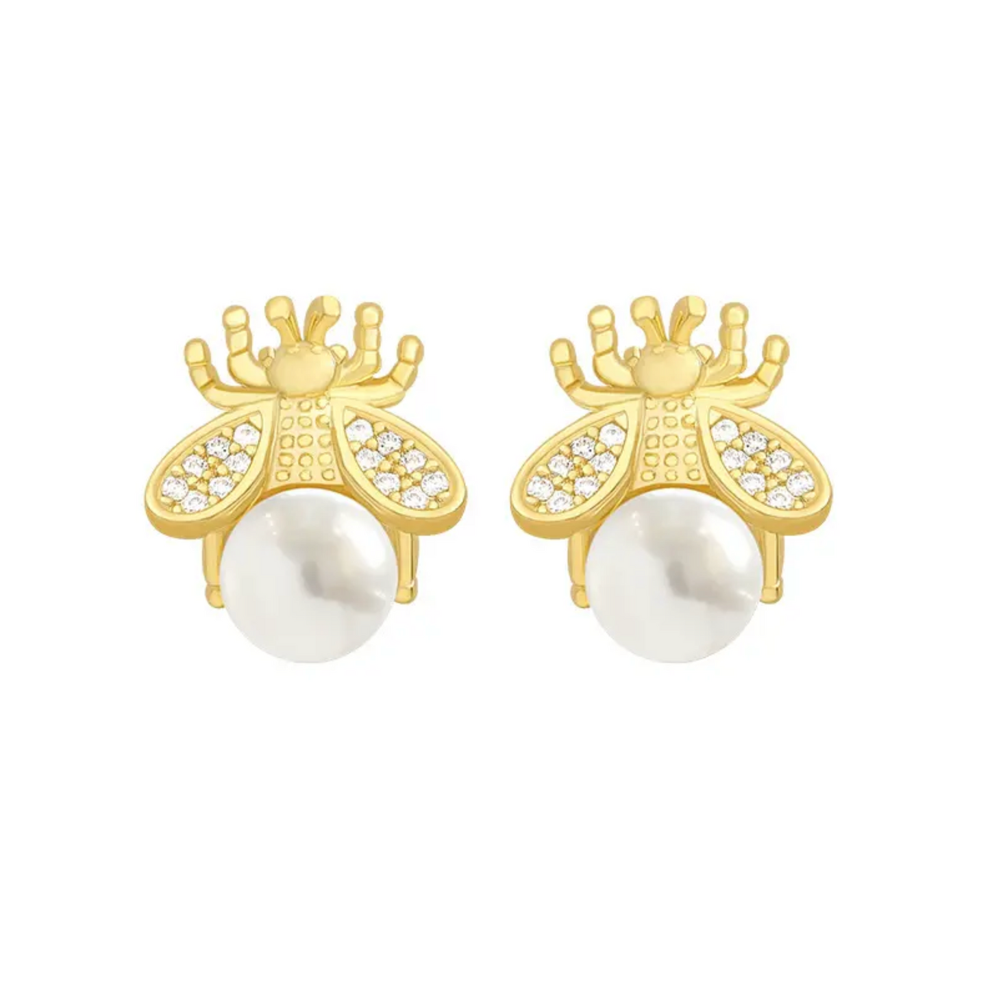 Imitation Pearl Bee Stud Earrings - In Gift Box