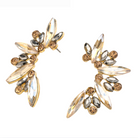 Champagne and gray leaf-shaped crystal statement earrings, front view