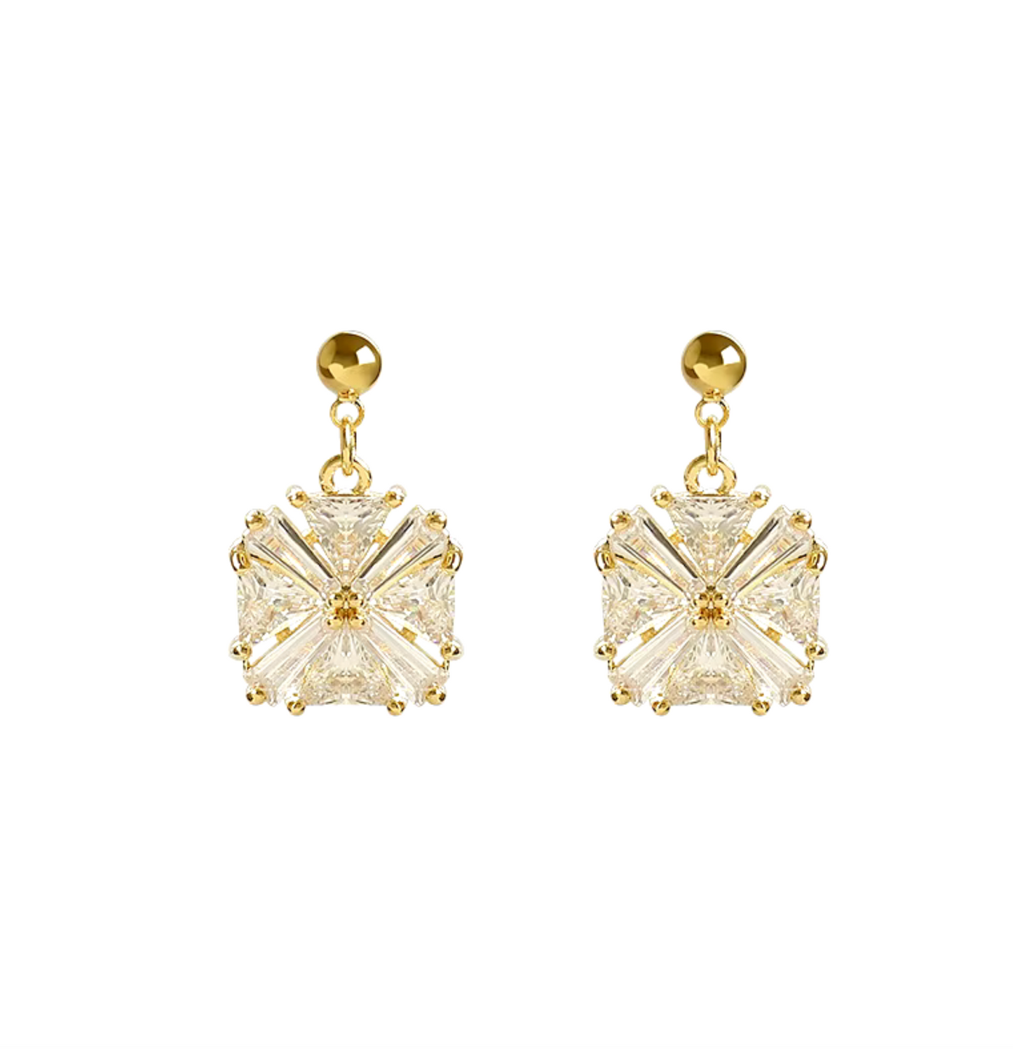 Goldtone Cz Floral Drop Earring - In Gift Box