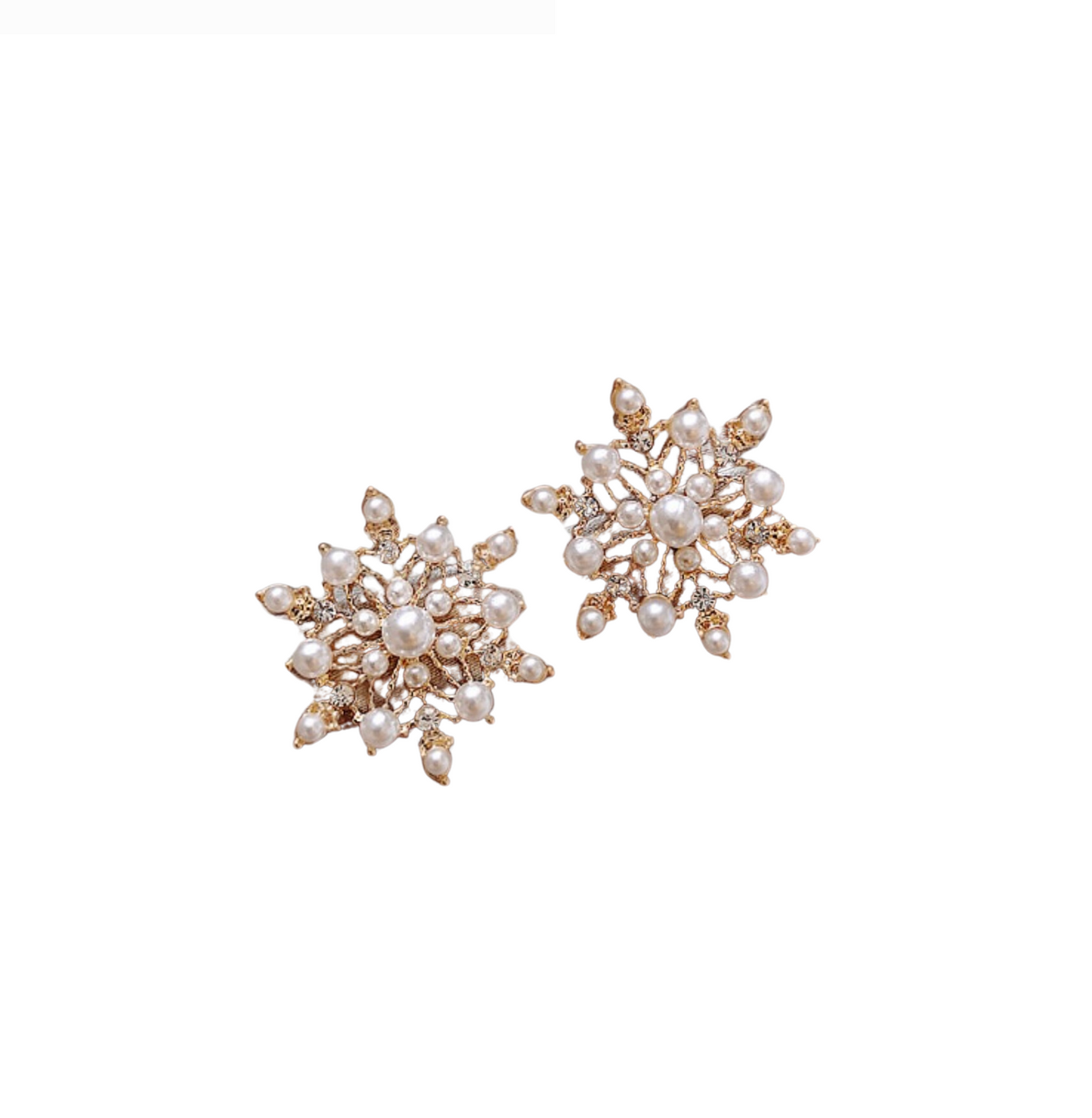 Imitation Pearl Snowflake Stud Earrings - In Gift Box