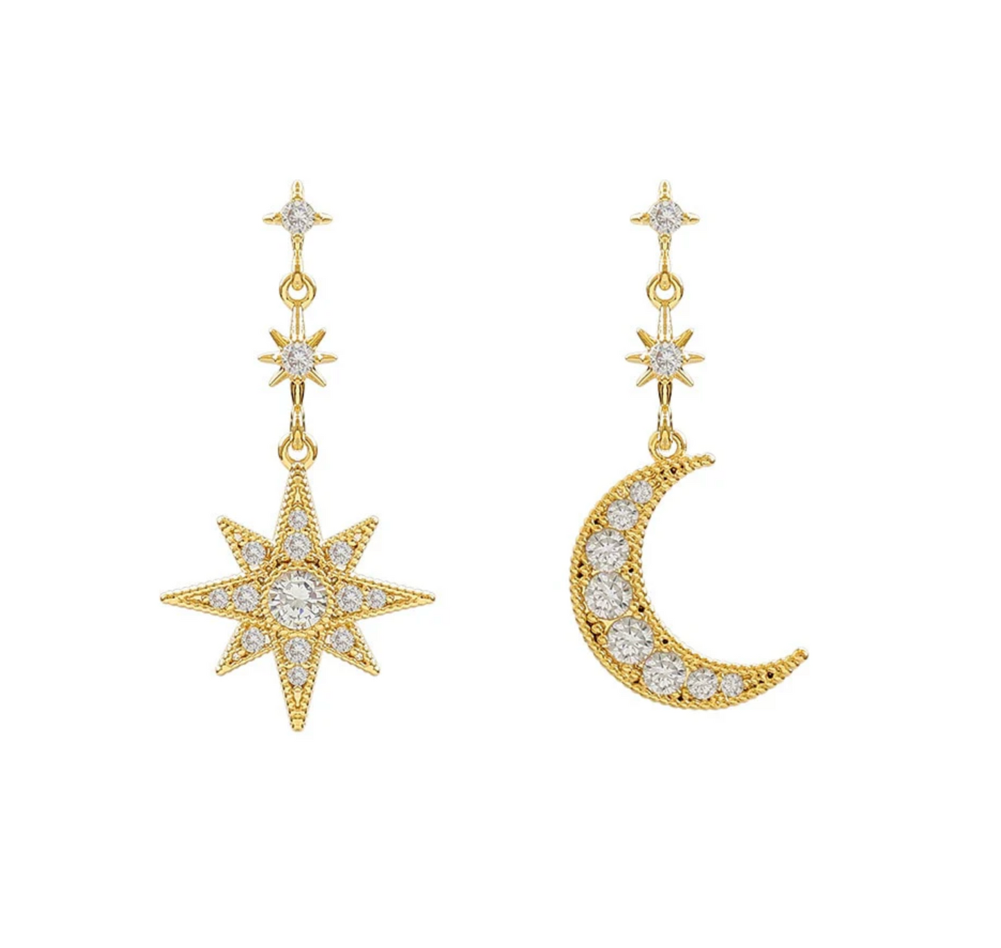 Cubic Zirconia Moon Star Drop Earrings - In Gift Box