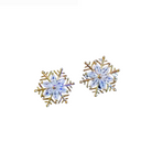 Gold-tone snowflake stud earrings with clear cubic zirconia stones, close-up