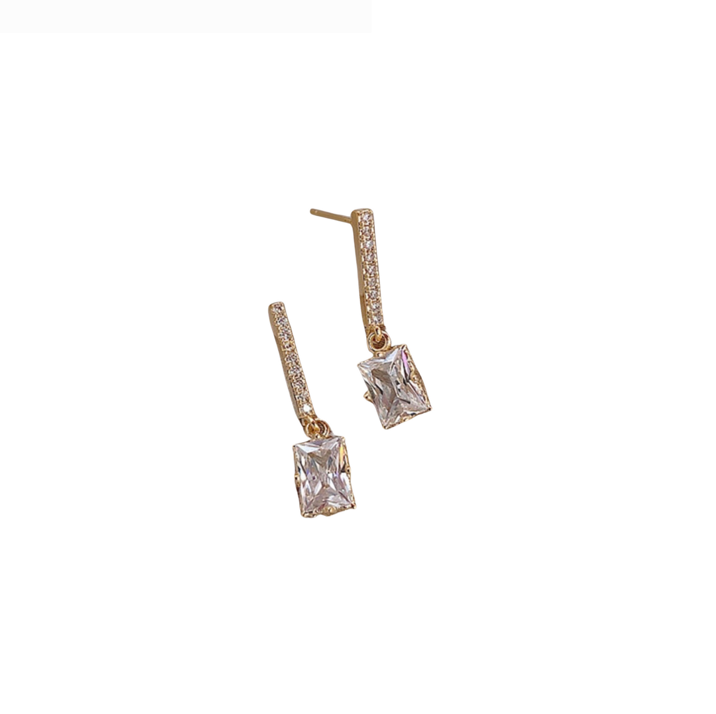 Cubic Zirconia Bar And Baguette Drop Earrings - In Gift Box