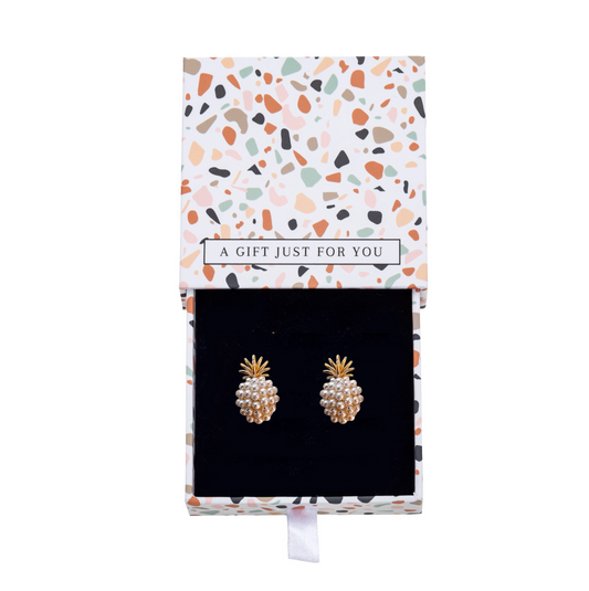Imitation Pearl Pineapple Stud Earrings - In Gift Box