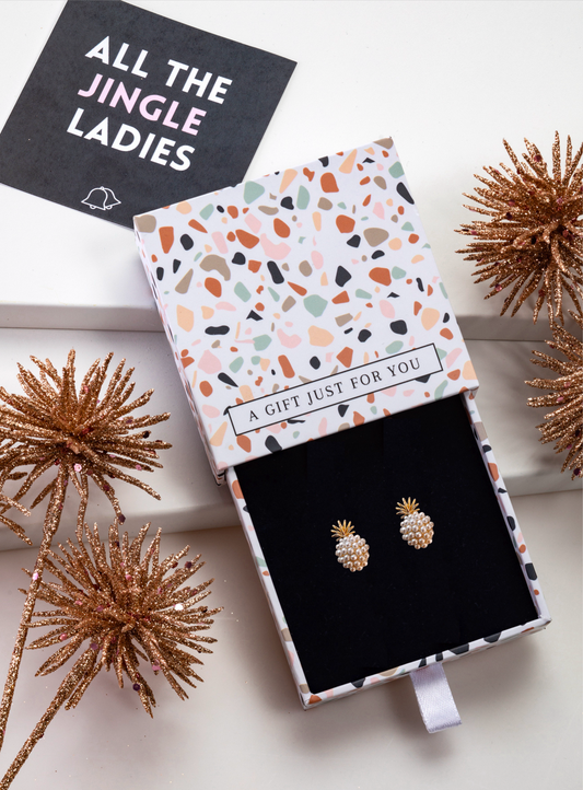 Imitation Pearl Pineapple Stud Earrings - In Gift Box