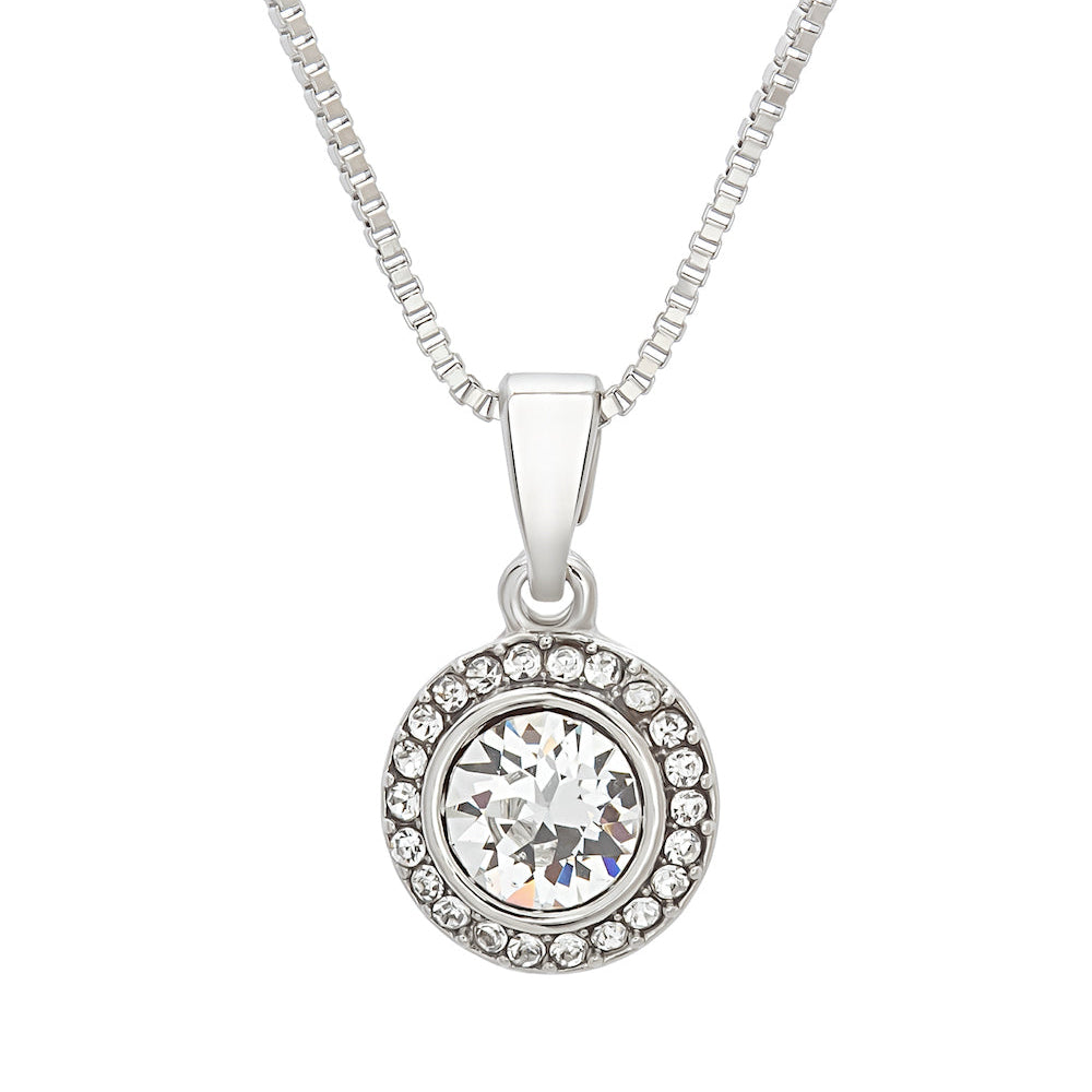Silver halo necklace with Swarovski crystals, stainless steel chain, gift-ready by callura