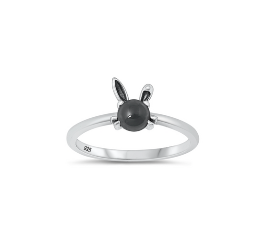 Onyx & Sterling Silver Black Rabbit Ring