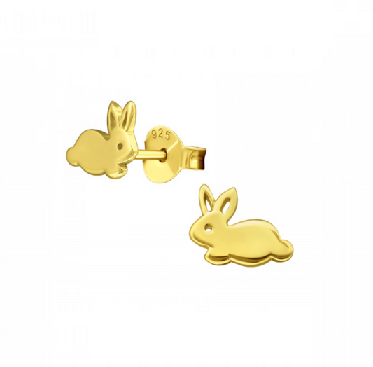 Sterling Silver 18k Gold-Plated Cotton Tail Rabbit Stud Earrings