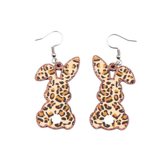 Cotton Tail Leopard Bunny Drop Earrings
