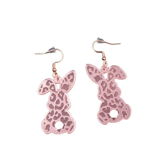 Pink Cotton Tail Leopard Bunny Drop Earrings