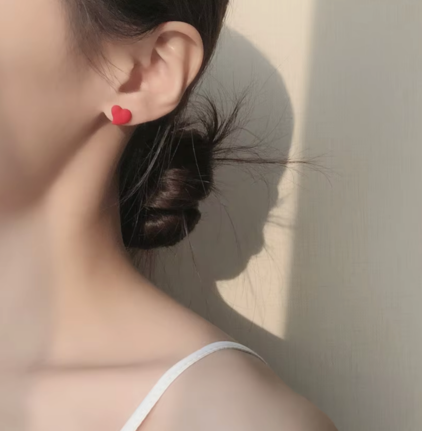 Asymmetrical White Bunny & Red Heart Stud Earrings