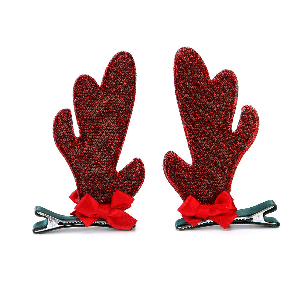Antler Clips With Red Bow - Set Of 2