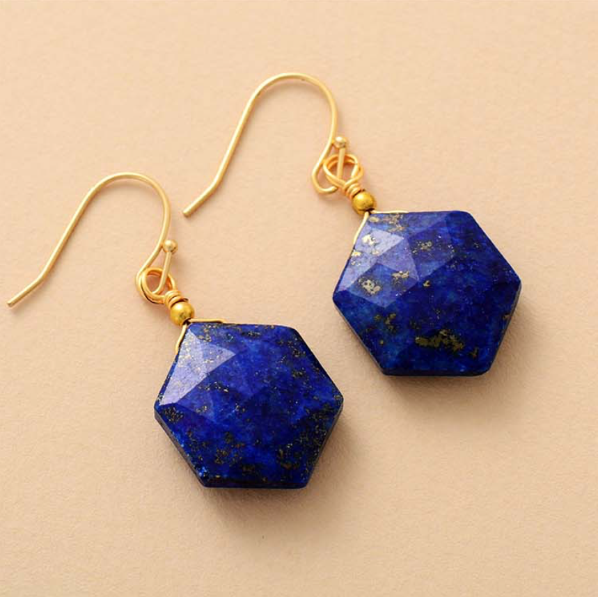 Lapis Stone Hexagonal Drop Earrings (80223-6)