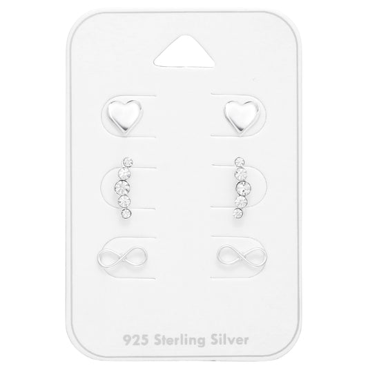 Cubic Zirconia & Sterling Silver Heart Infinity Bar Stud Earrings