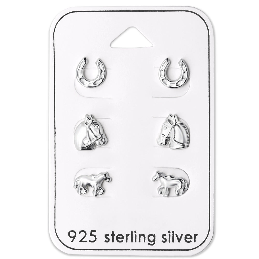 Sterling Silver Horse Stud Earrings Set