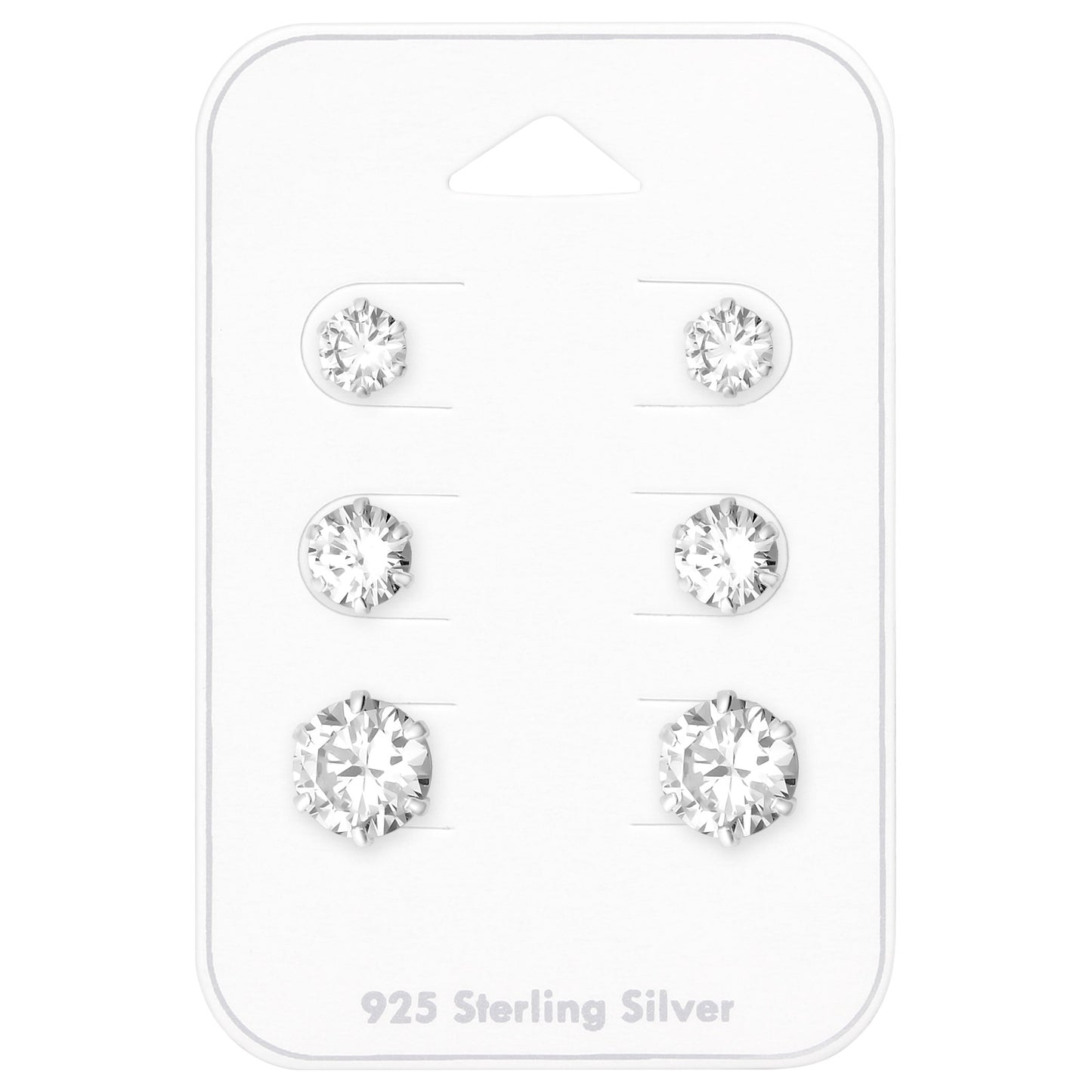 Cubic Zirconia & Sterling Silver Graduated Round-Cut Stud Earring Set