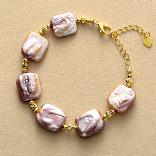 Goldtone & Lilac Cultured Square Pearl Bracelet