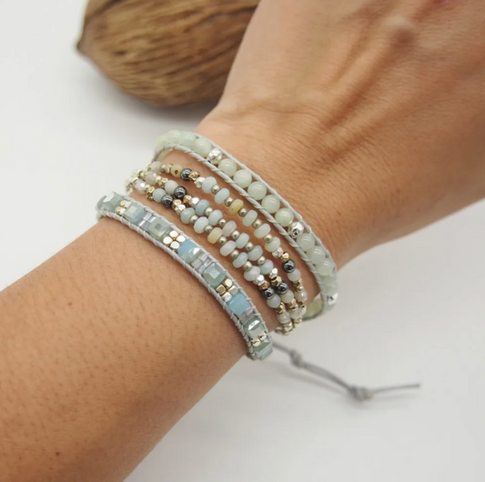 Amazonite Stone Triple Wrap Adjustable Bracelet